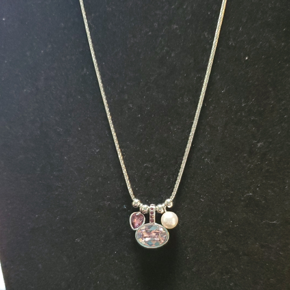 Touchstone Crystal Silver Necklace with Pink and Pearl Charms